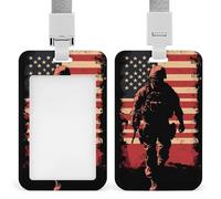 Soldier with U.S.A Flag Sliding ID Badge Holder Vertical Clear Window Holders with Lanyard Key Card Work Clip for Office Company