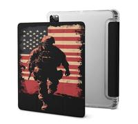 Soldier with U.S.A Flag Slim Tablet Cases Pen Holder Trifold Stand Protective Cover Compatible with iPad 2020 Series