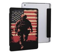 Soldier with U.S.A Flag Slim Tablet Cases Pen Holder Trifold Stand Protective Cover Compatible with iPad 2020 Series