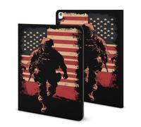 Soldier with U.S.A Flag Slim Trifold Stand Case Compatible with iPad Supports Auto Wake/Sleep Pencil Holder Tablet Cases