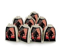 Soldier with U.S.A Flag Small Cotton Linen Pocket Reusable Drawstring Bag Funny Gift Wrap Storage Wrapping Pouch 8 Pieces