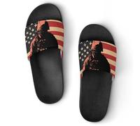 Soldier with U.S.A Flag Unisex Summer Sliders Waterproof Beach Slippers Lightweight Anti Slip House Shoes