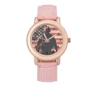 Soldier with U.S.A Flag Women Simplicity Watch with Leather Strap Easy Reader Ladies Wristwatch