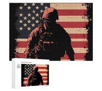 Soldier with U.S.A Flag Wooden Puzzle Letter on Back Adults Difficult Jigsaw Puzzles for Home Decor Birthday Gift