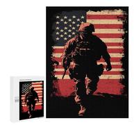 Soldier with U.S.A Flag Wooden Puzzle Letter on Back Adults Difficult Jigsaw Puzzles for Home Family Game Birthday Gift