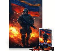 Soldier with Ukrainian Flag Jigsaw Puzzles 1000 Pieces for Teenagers Raise Memory Easy Leisure Clean Edge Xmas Surprise (38x52cm)