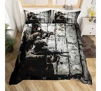Soldier With Weapon Comforter Cover, Boys&girls Teens Under Mission Duvet Cover, Army Rifle Machine Gun Bedding Set, Military Themed Bedspread Double Size Camouflage Bedroom Decoration For Youth Man