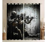 Soldier With Weapon Curtains 2 Panels,Boys Teens Under Mission Drapes,Army Rifle Machine Gun Window Treatments,Military Themed Window Curtains 42W"x63L" Camouflage Bedroom Decor For Youth Man