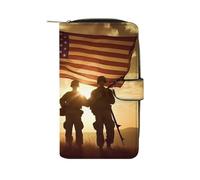Soldiers Holding Up U.S. Flag Fashion Wallet Credit Card Holder Slim Coin Pocket Purse Handheld Phone Bags for Women Men 8×4.5×1.5 Inches