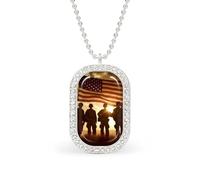 Soldiers Holding Up U.S. Flag Funny Pendant Necklace for Women Personalized Fashion Jewelry Diamond Necklaces for Wedding Birthday Gold Silver