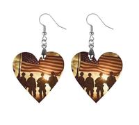 Soldiers Holding Up U.S. Flag Novelty Women's Dangle Earrings Fashion Printed Wood Earring Drop Pendants Jewelry