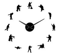 Soldiers Military Wall Art Stickers DIY Large Wall Clock Veteran Army Home Decor Frameless Wall Watch Independence Day Gift(Black,37inch)