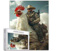 Soldiers Riding White Giant Chicken 1000 Piece Jigsaw Puzzles for Adults Post-War Scene Art Jigsaw Puzzle Colorful DIY Puzzles for Home Decoration Gifts Family Puzzle Perfect for Game Nights 50×70cm