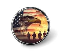 Soldiers U.S. Flag Round Brooch Pins Lapel Tie Badge Metal Memorial Button Pin Kit for Hat Shirt Clothing Bags Decor