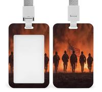 Soldiers Under Fire Flag Card Holder Cute ID Badge Holders Card Protector for Office Work Women Men