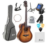 Soldin 40 Inch Acoustic Guitar Premium Solid Spruce Top Cutway Acustica Guitarra Bundle kit With Gig Bag,Guitar Stand,Tuner,Strap,Capo,Strings,Cleaning Cloth and Picks (Coffee Brown)