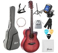 Soldin 40 Inch Acoustic Guitar Premium Solid Spruce Top Cutway Acustica Guitarra Bundle kit With Gig Bag,Guitar Stand,Tuner,Strap,Capo,Strings,Cleaning Cloth and Picks(Amber Red)