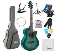 Soldin 40 Inch Acoustic Guitar Premium Solid Spruce Top Cutway Acustica Guitarra Bundle kit With Gig Bag,Guitar Stand,Tuner,Strap,Capo,Strings,Cleaning Cloth and Picks(Nile Blue)