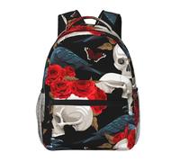 soldwellsd Cool Backpack Computer Bag Rucksack Travel Backpack for Men Women (gothic raven red rose flowers skull floral)