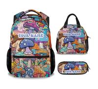 soldwellsd Custom Mushroom Girls Backpack with Lunch Box, Set of 3 School Backpacks Matching Combo, Cute Colorful Bookbag And Pencil Case Bundle