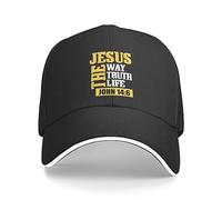 soldwellsd Hat Jesus The Way Truth Life John 14：6 Christian Bible Baseball Cap Men Ponytail Hat Trucker Hat Women Dad Cap Black
