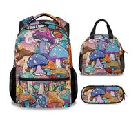 soldwellsd Mushroom Girls Backpack with Lunch Box, Set of 3 School Backpacks Matching Combo, Cute Colorful Bookbag And Pencil Case Bundle
