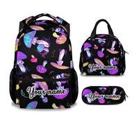 soldwellsd Personalized Mushroom Backpack with Lunch Box and Pencil Case Set, 3 in 1 Matching for Girls Boys Backpacks Combo, Aesthetic Bookbag and Pencil Case Bundle