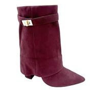sole london LADIES Women's Ankle Fold Over Buckle Fashion Zip Pointed Block Heel Boots - Stylish Ruched Design - Comfortable Mid-Block Heel - Faux Leather & Faux Suede_BURGUNDY 4
