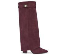 sole london LADIES Women's KNEE HIGH Fold Over Buckle Fashion Zip Pointed Block Heel Boots - Stylish Ruched Design - Comfortable Mid-Block Heel (4 INCH)- Faux Leather & Faux Suede_BURGUNDY 4