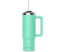 SoleCup. 30oz Travel Mug with Handle, Lid and Two Straws, Drinks Stay Hot for 8 Hours and Cold for 24 Hours - Double Wall Stainless Steel Vacuum Insulated Tumbler (Mint, 30oz)