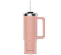 SoleCup. 30oz Travel Mug with Handle, Lid and Two Straws, Drinks Stay Hot for 8 Hours and Cold for 24 Hours - Double Wall Stainless Steel Vacuum Insulated Tumbler (Pink, 30oz)