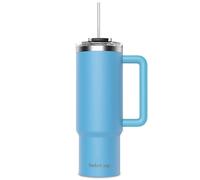 SoleCup. 30oz Travel Mug with Handle, Lid and Two Straws, Drinks Stay Hot for 8 Hours and Cold for 24 Hours - Double Wall Stainless Steel Vacuum Insulated Tumbler (Blue, 30oz)