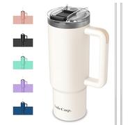 SoleCup. 30oz Travel Mug with Handle, Lid and Two Straws, Drinks Stay Hot for 8 Hours and Cold for 24 Hours - Double Wall Stainless Steel Vacuum Insulated Tumbler (Cream, 30oz)