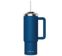 SoleCup. 30oz Travel Mug with Handle, Lid and Two Straws, Drinks Stay Hot for 8 Hours and Cold for 24 Hours - Double Wall Stainless Steel Vacuum Insulated Tumbler (Navy Blue, 30oz)