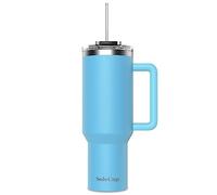 SoleCup. 40oz Travel Mug with Handle, Lid and Two Straws, Drinks Stay Hot for 8 Hours, Cold for 24 Hours, Double Wall Vacuum Insulated Stainless Steel Tumbler… (Blue, 40oz)