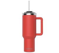 SoleCup. 40oz Travel Mug with Handle, Lid and Two Straws, Drinks Stay Hot for 8 Hours, Cold for 24 Hours, Double Wall Vacuum Insulated Stainless Steel Tumbler… (Red, 40oz)