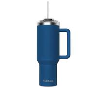 SoleCup. 40oz Travel Mug with Handle, Lid and Two Straws, Drinks Stay Hot for 8 Hours, Cold for 24 Hours, Double Wall Vacuum Insulated Stainless Steel Tumbler… (Navy Blue, 40oz)