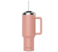 SoleCup. 40oz Travel Mug with Handle, Lid and Two Straws, Drinks Stay Hot for 8 Hours, Cold for 24 Hours, Double Wall Vacuum Insulated Stainless Steel Tumbler… (Pink, 40oz)