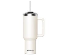 SoleCup. 40oz Travel Mug with Handle, Lid and Two Straws, Drinks Stay Hot for 8 Hours, Cold for 24 Hours, Double Wall Vacuum Insulated Stainless Steel Tumbler… (Cream, 40oz)