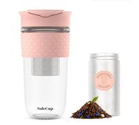 SoleCup. Travel Mug Loose Tea Infuser - Detachable Tea Strainer with Spill Proof Lid - 18oz/530ml BPA-Free Reusable Glass Travel Coffee Cup with Silicone Band (Pink, 530ml / 18oz)