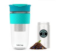 SoleCup. Travel Mug Loose Tea Infuser - Detachable Tea Strainer with Spill Proof Lid - 18oz/530ml BPA-Free Reusable Glass Travel Coffee Cup with Silicone Band (Blue, 530ml / 18oz)