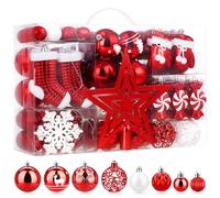 SOLEDI 128Pcs Christmas Tree Decorations, Reusable Christmas Baubles Ornaments Shatterproof Balls for Xmas Hanging Pendants Festival Holiday Party Decor - Shiny, Matte, Glitter Decorated Baubles, Red