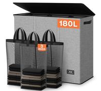 SOLEDI 180L Laundry Basket 3 Section, Extra Large Laundry Hamper with Lid, Dirty Clothes Hamper with Sturdy Handle, Large Laundry Basket Organizer for Laundry Room, Bedroom, Hampers for Laundry