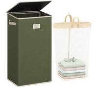 SOLEDI Laundry Basket with Lid 100L Washing Basket for Laundry, Collapsible Laundry Baskets, Sturdy Clothes Hamper with Removable Laundry Bag, Beautiful and stylish Large Laundry Bin (Avocado Green)