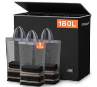 SOLEDI Laundry Hamper 3 section with lid and 3 Pcs Laundry Bag, Large Hamper 3 compartment 180L, Laundry Basket Laundry sorter Clothes hamper for Laundryroom Bedroom Blanket Storage Organizer-Black