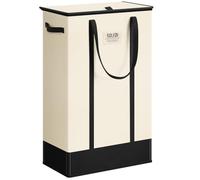 SOLEDI Slim Laundry Basket with Lid, 53L Narrow Laundry Hamper with Handles Easy to Carry, Collapsible Washing Basket Clothes Bin Perfect for Compact Spaces like Bedrooms, Bathrooms, Dorms, RVs, Beige