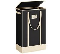 SOLEDI Slim Laundry Basket with Lid, 53L Narrow Laundry Hamper with Handles Easy to Carry, Collapsible Washing Basket Clothes Bin Perfect for Compact Spaces like Bedrooms, Bathrooms, Dorms, RVs, Black