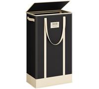SOLEDI Slim Laundry Basket with Lid, 75L Collapsible Laundry Baskets with Handles Easy to Carry, Washing Basket Clothes Hamper Perfect for Compact Spaces like Bedrooms, Bathrooms, Dorms, RVs (Black)