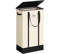 SOLEDI Slim Laundry Basket with Lid, 75L Collapsible Laundry Baskets with Handles Easy to Carry, Washing Basket Clothes Hamper Perfect for Compact Spaces like Bedrooms, Bathrooms, Dorms, RVs (Beige)