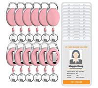 Soleebee 12 Pack Heavy Duty Retractable Badge Reels with 360° Swivel Belt Clip - ID Badge Holder for Lanyard - Vertical Clear ID Card Holder with 25'' Retractable Carabiner Badge Reel - Pink
